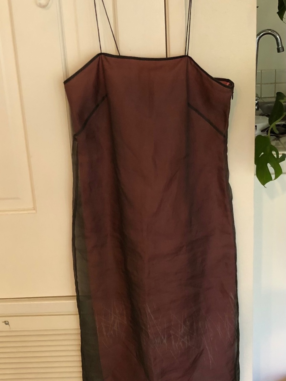 Banana Republic Strapless Sheer Overlay Dress in Burgundy and Black